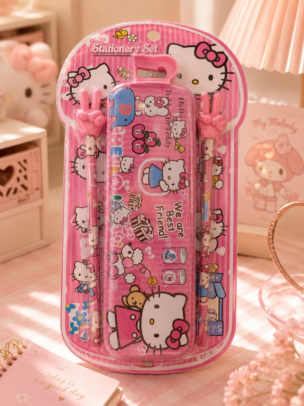 Hello Kitty Pink Pencil Case & Matching Pencils Stationery Set